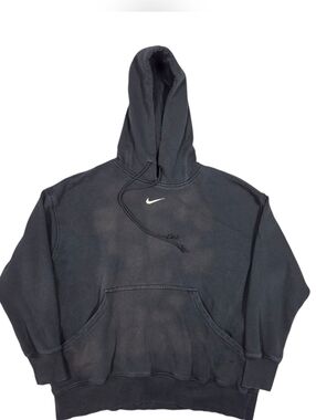 Nike Center Swoosh Pullover Hoodie Faded Black White Logo Streetwear Skater Sz L